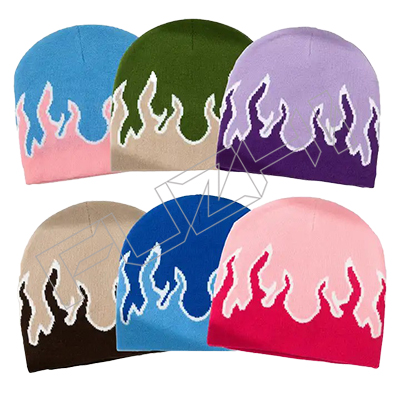 OEM acrylic graphic design fashion streetwear winter warm knitted hat full jacquard logo print custom skull beanies with custom