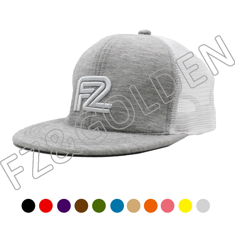 High-Quality Knitted Cap Supplier – 
 Flat Visor 6 Panel Air Cotton+Mesh Snapback Trucker Cap  – FUZHI