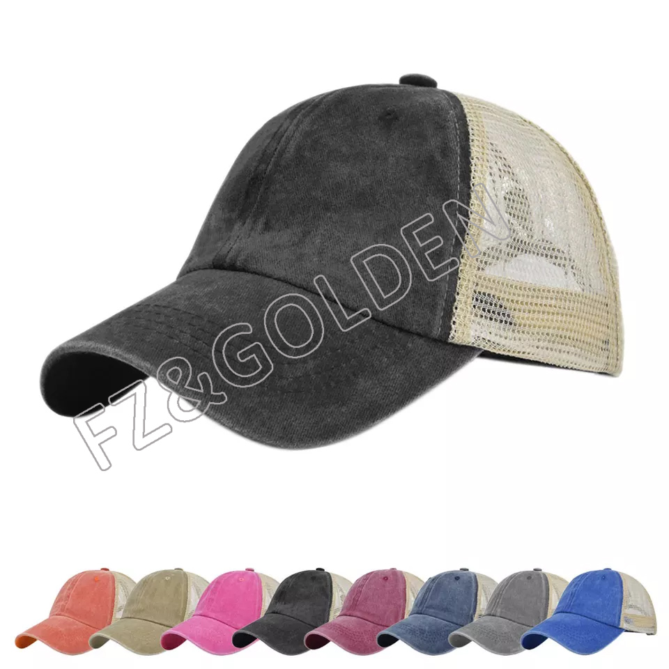 Wholesale bespoke high quality water wash shade tennis half-empty ponytail womens hats