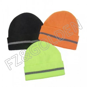 High-Quality Reflective Hat Supplier – 
 Hi Vis Safety Beanie Hat Customize Your Logo Winter Knit Hat with Reflective Strips Unisex  – FUZHI