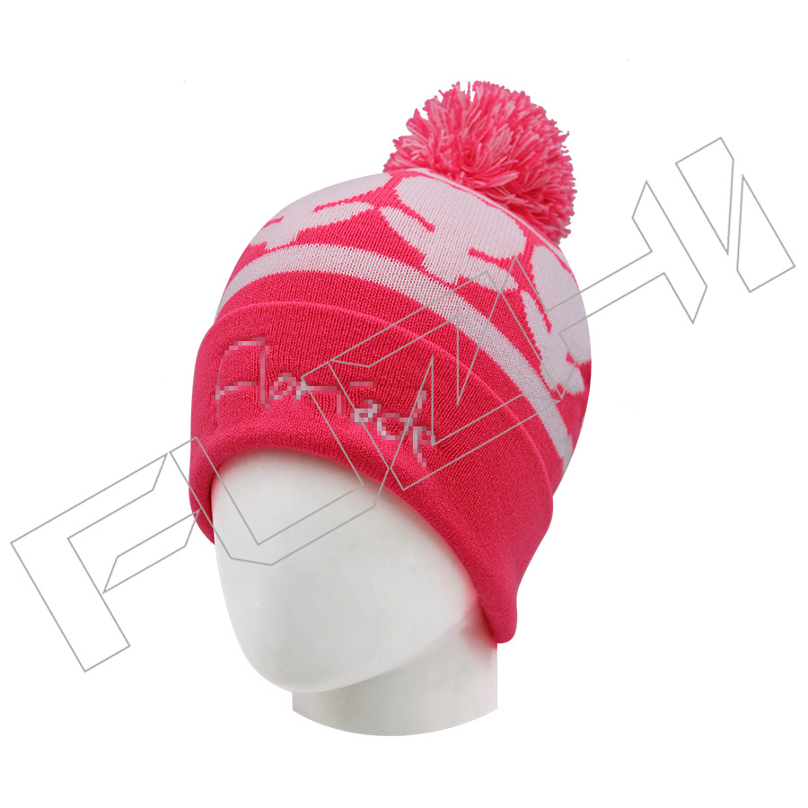 Jacquard flower pattern Knitted pom beanie