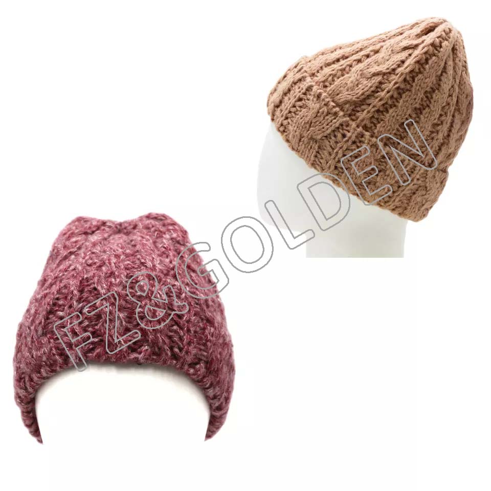 Wholesale high quality custom Warm Rib Hat Machine Knit Recycled Polyester yarn RPET Cuff Beanies