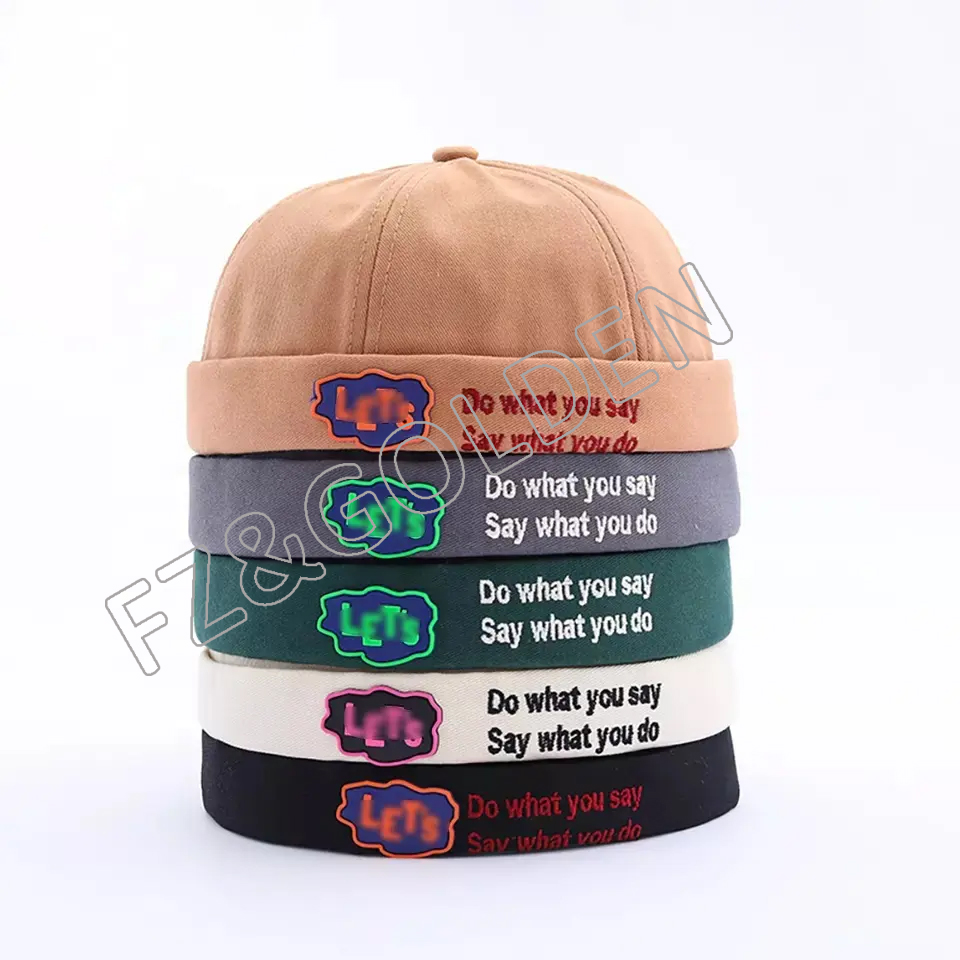 2023 Factory Custom Designer Logo Cotton No Brim Rolled Cuff Sailor Retro Brimless Cap Adjustable Visorless Skull Docker Hat