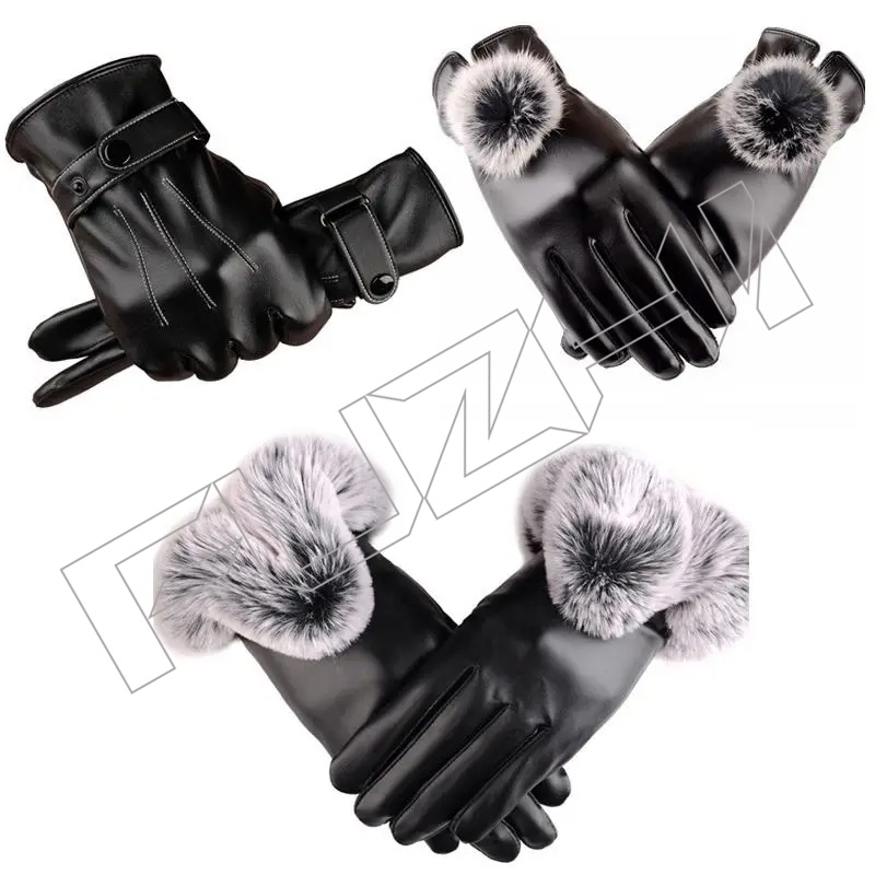 Warm Winter Cycling Touch Screen Fashion Windproof Faux Leather ladies gloves