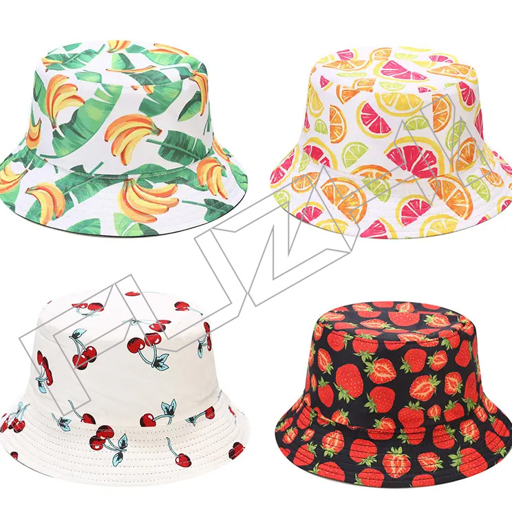 Custom New Design Print Fruit Pattern Beach Hawaii Fisherman Summer Reversible banana bucket hat