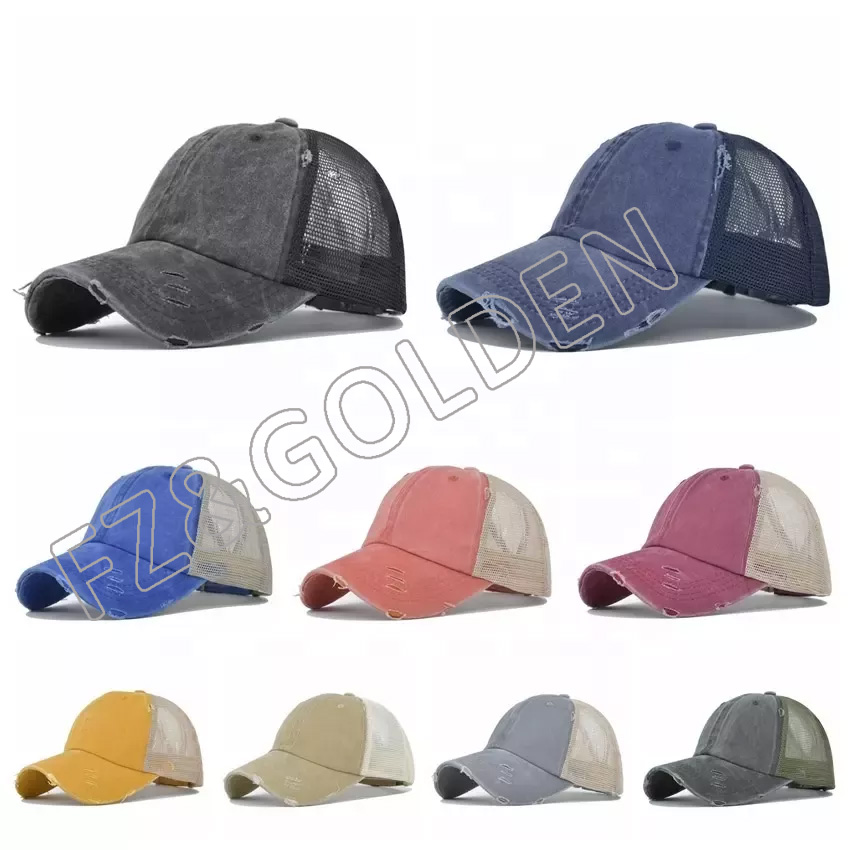 New arrival Custom Logo Distressed Vintage 6 Panel Ladies Womens Cris Cross Ponytail Dad Hats Baseball Caps