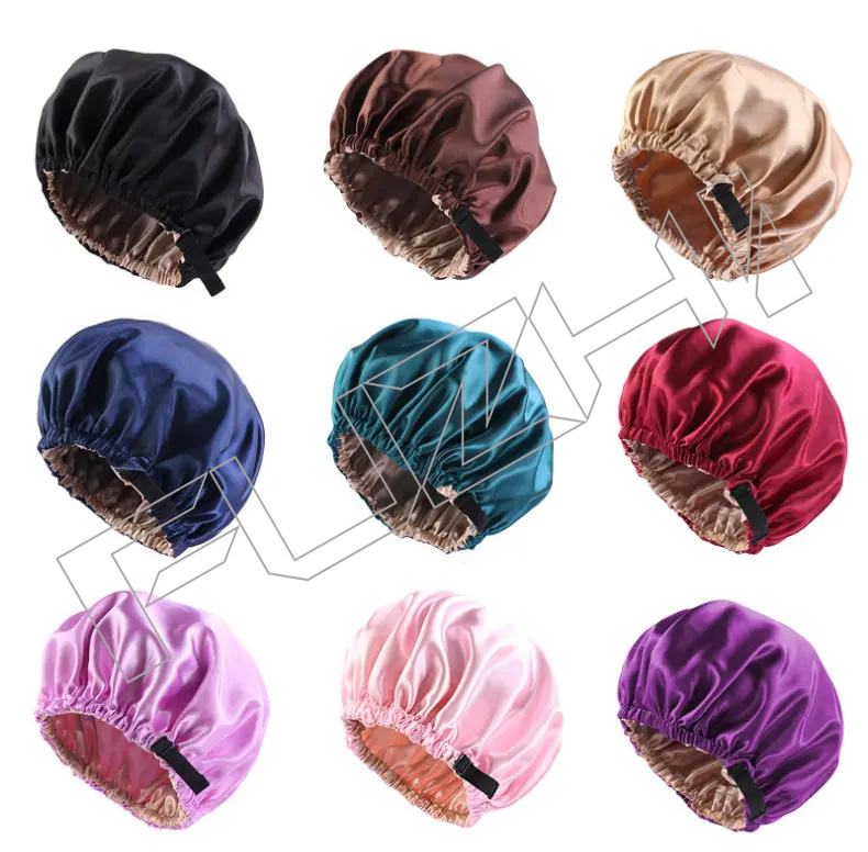 Women Night Sleep Hats Double Layer Head Cover Custom sleeping cap Adjustable silk Satin Bonnet