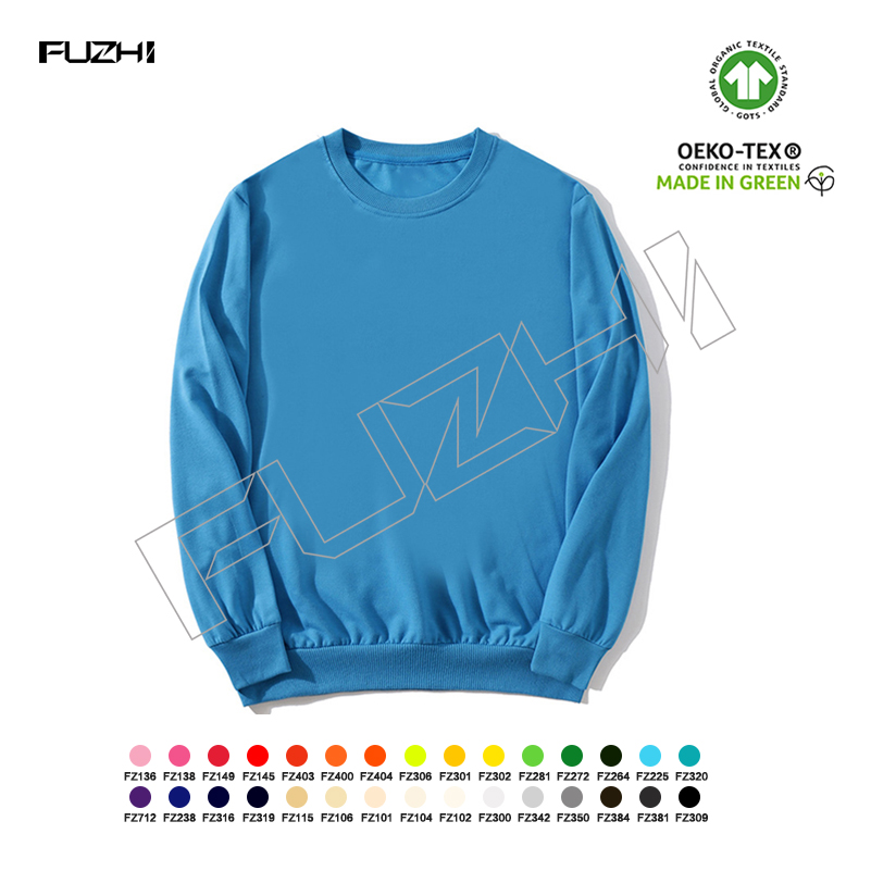 FGSW-1000 Loose casual solid color men and women terry sweatshirt crew-neck sports long-sleeved tops simple solid color with sweatshirt
