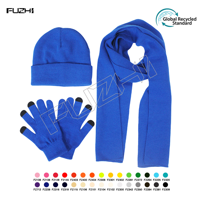 FGSC-3021 Customized men and women’s  winter warm knitted beanie scarf glove set outdoor weatherproof acrylic knitted beanie scarf  glove